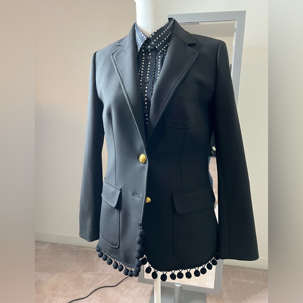 J. Crew Legacy Blazer with Pom Pom Trim